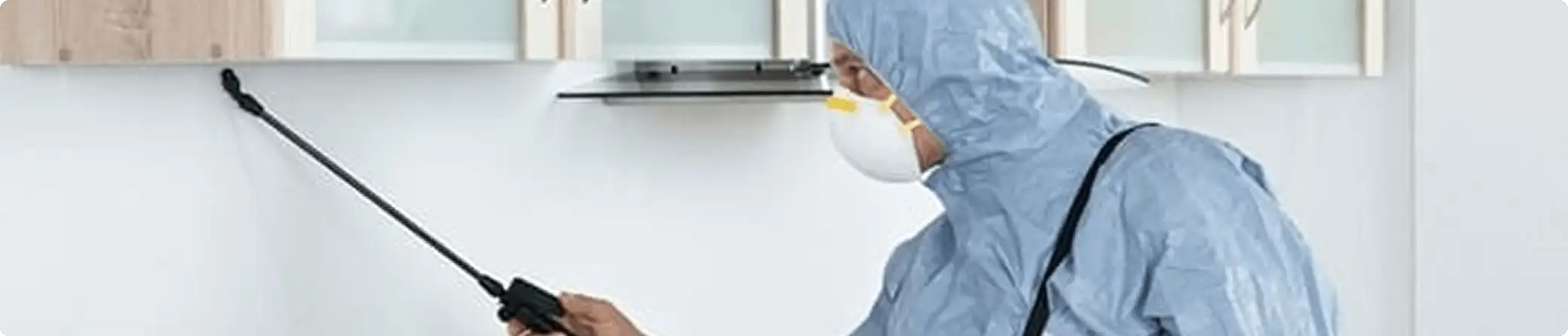 Pest control technician spraying along baseboards for indoor pest treatment in Birmingham, AL