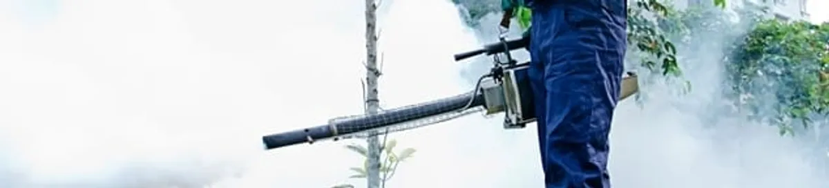 Pest control technician fogging an outdoor area for insect control in Birmingham, AL